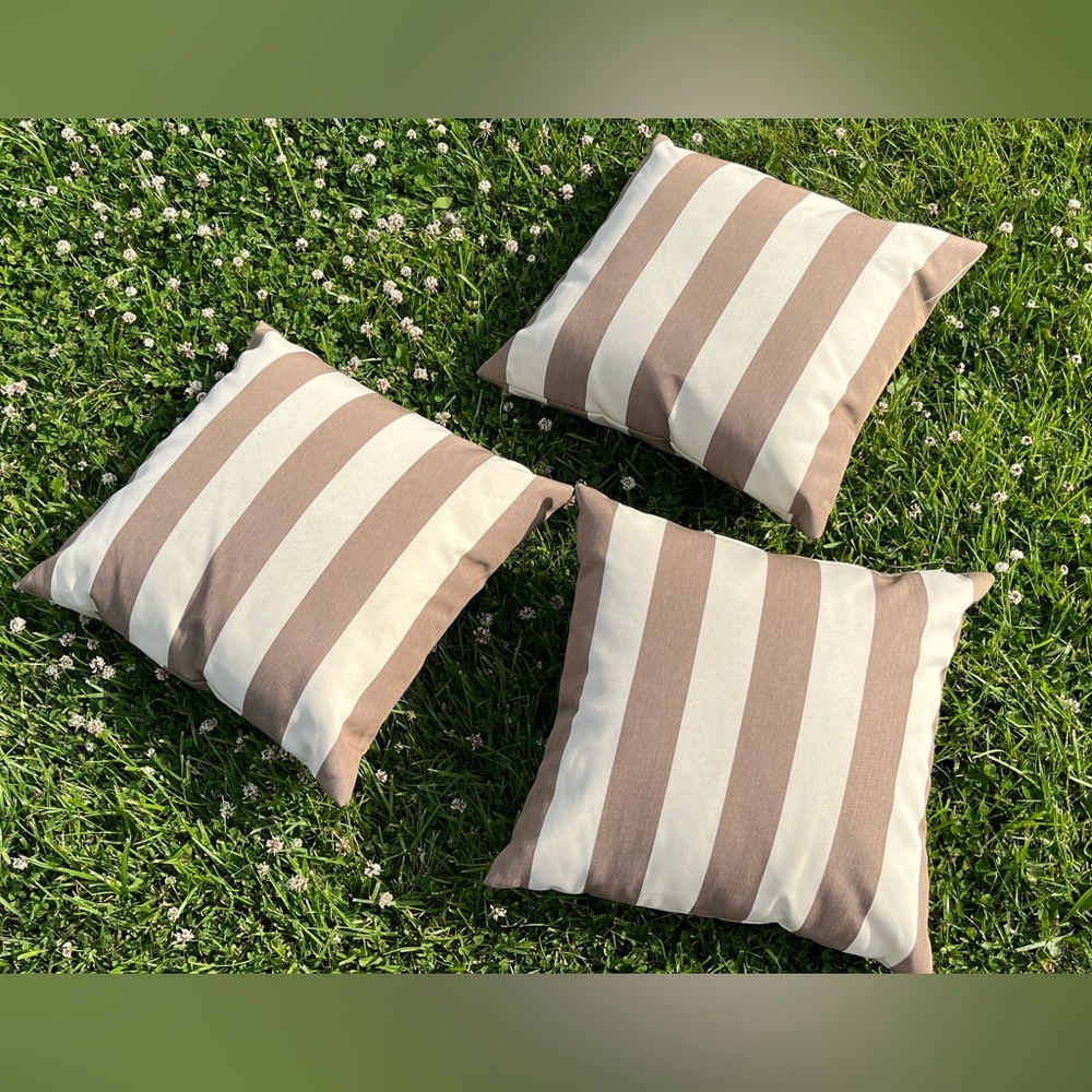 Three striped patio outdoor pillows
